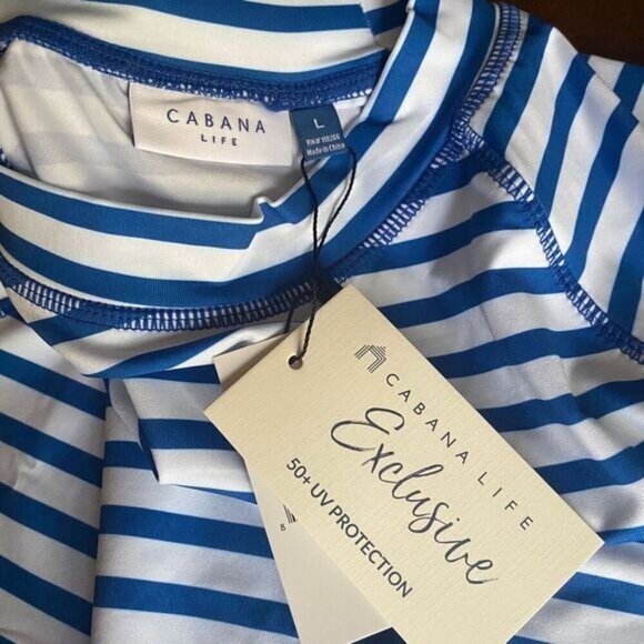 Cabana Life Women’s Striped UPF 50+ Long Sleeve Shirt swim pool sports Large New - Picture 5 of 16